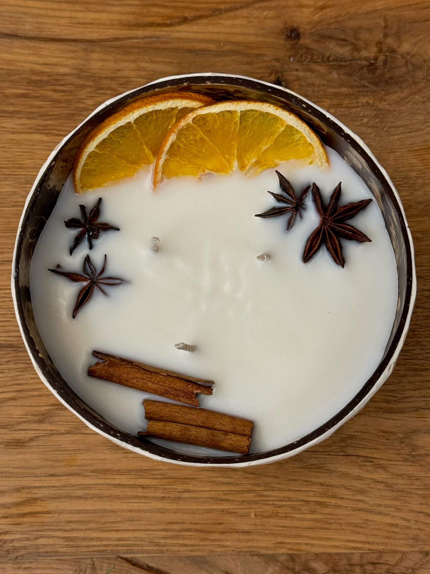 Mosaik Kerze mit Orangen, Anis & Zimt